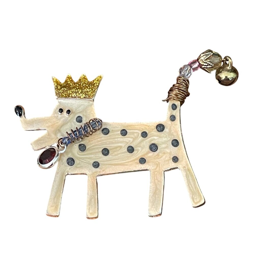 Tanya Creations TC Enamel Dog with Glitter Crown Brooch Pin